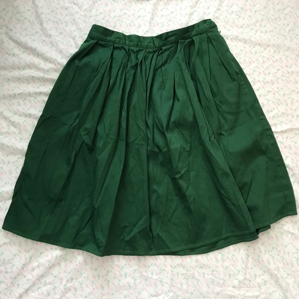 Grace Karin 95% Cotton A-Line Full Skirt S Royal Green Side Zipper Buttons
